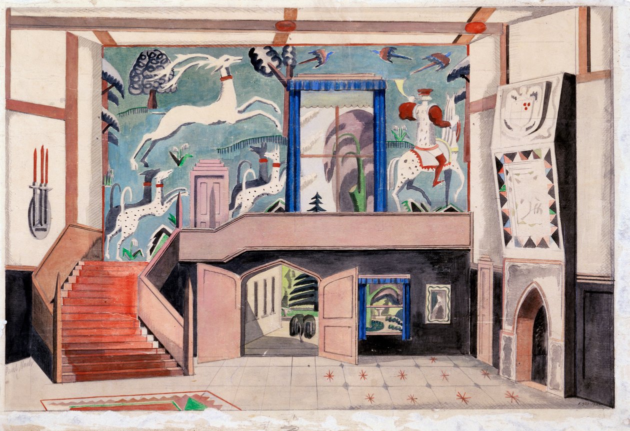 Sisustussuunnittelu, n. 1920-30-luku (akvarelli paperille) tekijältä Paul Nash