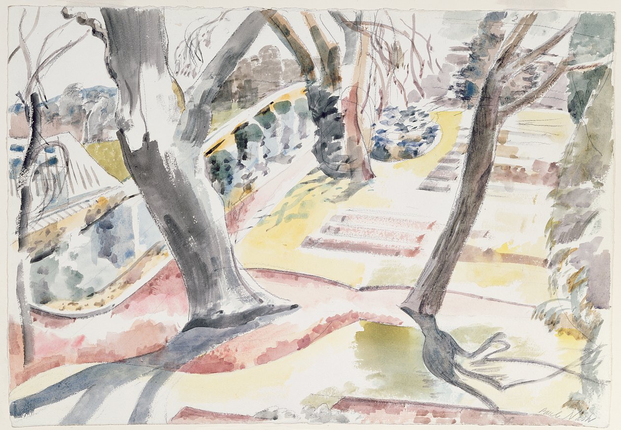 Puutarha (akvarelli paperille) tekijältä Paul Nash