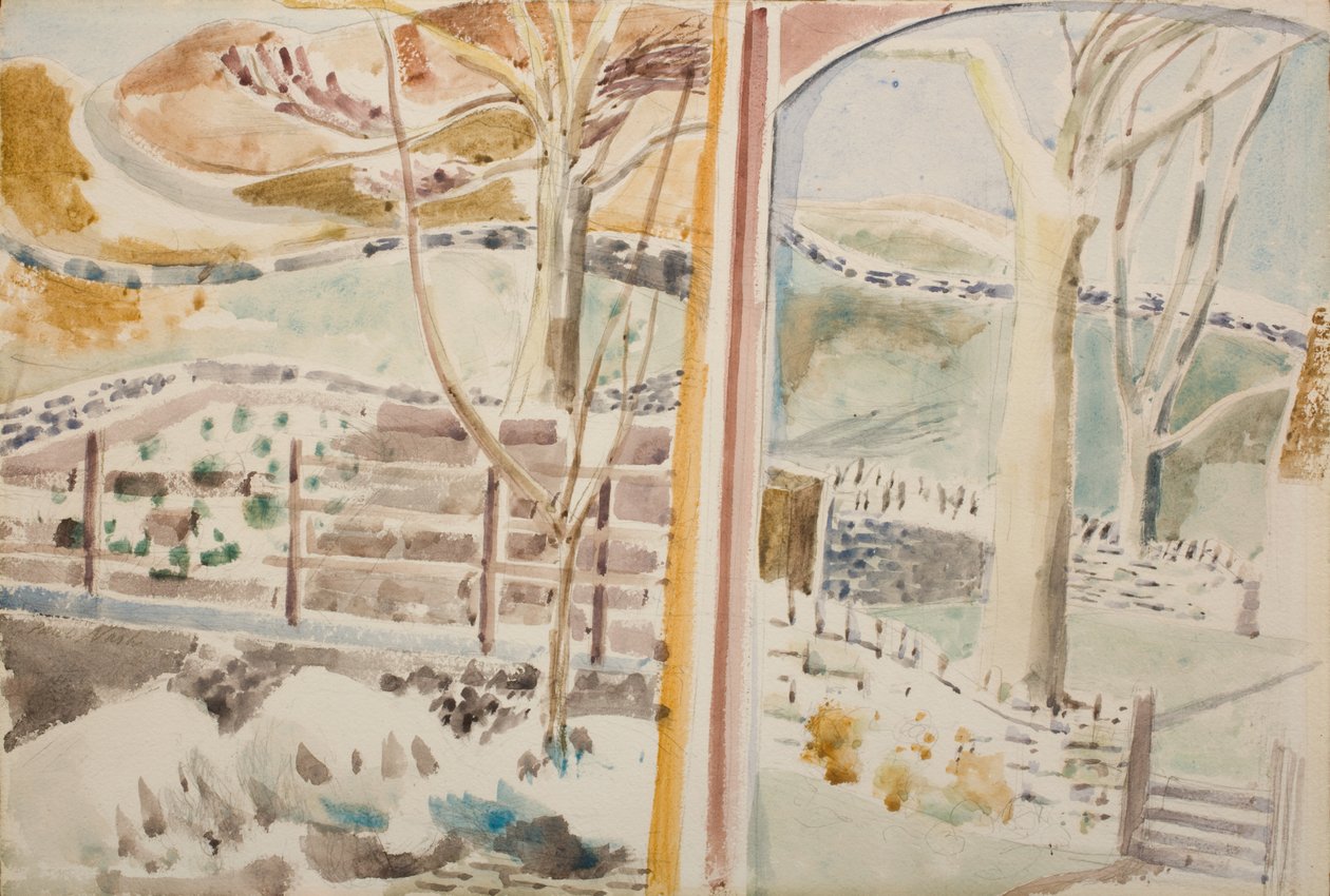 Maisema ikkunan läpi ja peililasin läpi tekijältä Paul Nash