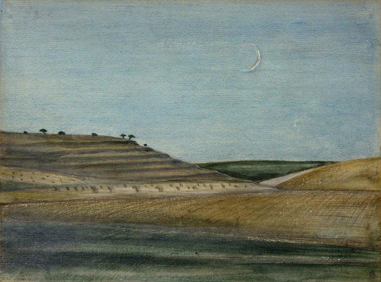 Heidän kukkulansa (lyijykynä, värillinen värikynä ja akvarelli) tekijältä Paul Nash