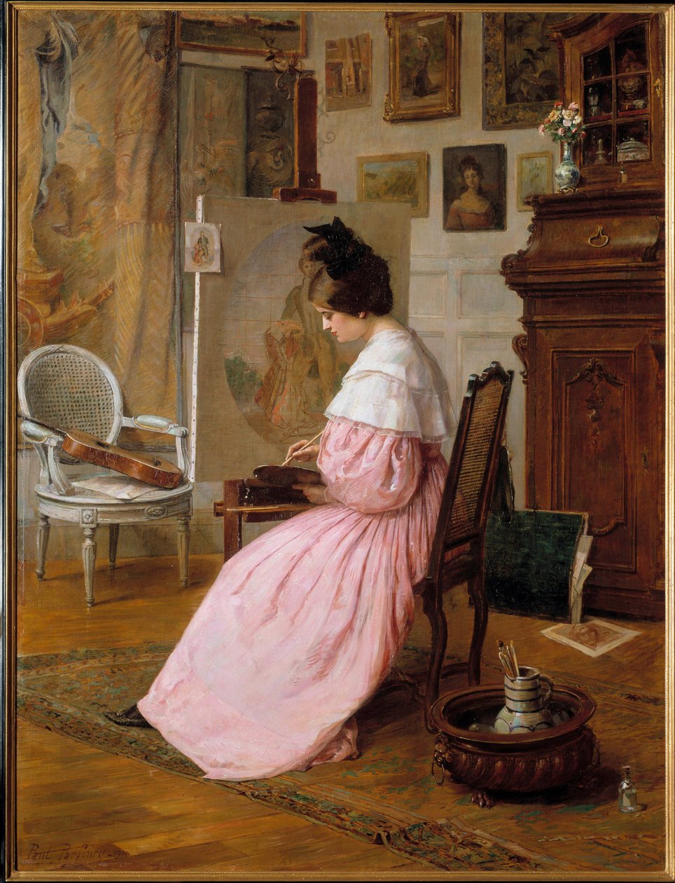 Taiteilija työpajassaan Paul Parfonryn maalaus (1800-luku) Paris, Galerie Garoche tekijältä Paul Parfonry