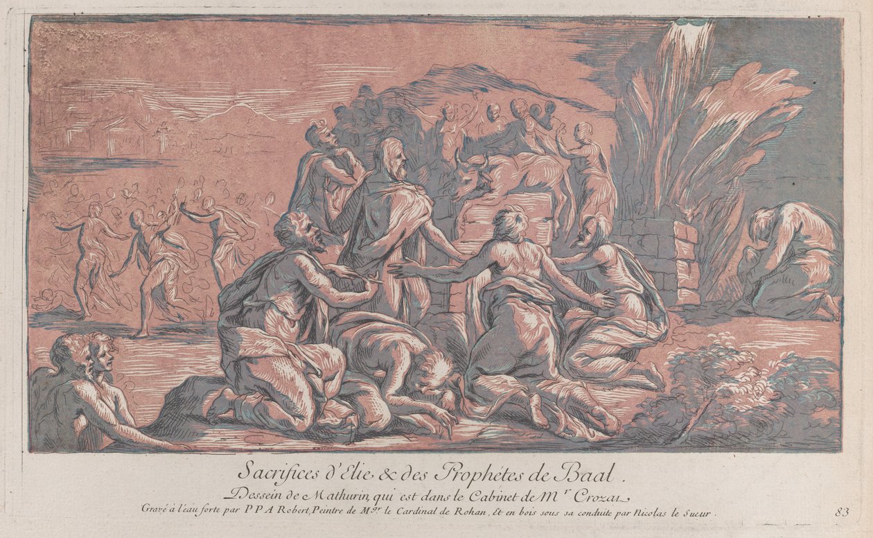 Elies desafiant el profeta a un sacrifici, ca. 1729., ca. 1729. finlandès tekijältä Paul Ponce Antoine Robert