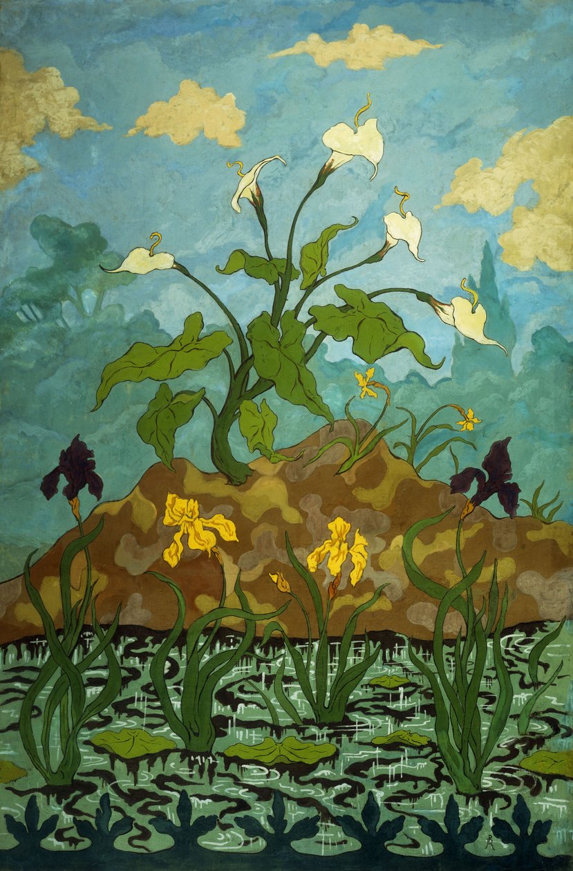 Liljat, violetit ja keltaiset iirikset; Aromit, violetit ja keltaiset iirikset, 1899 tekijältä Paul Elie Ranson