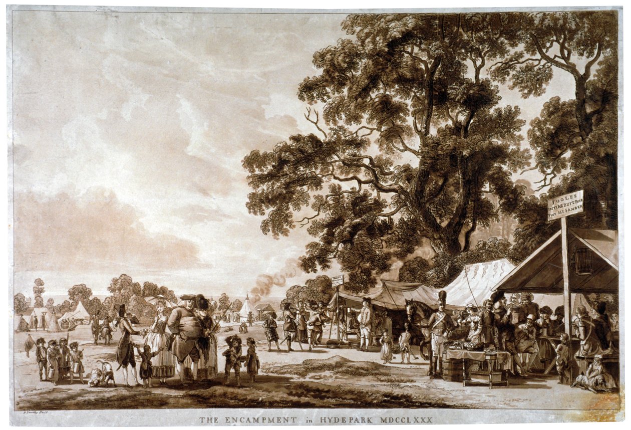 Armeijan leiri Hyde Parkissa Lontoossa, 1780. tekijältä Paul Sandby