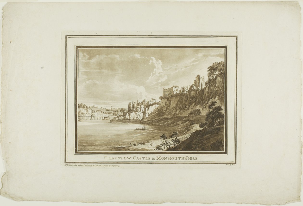 Chepstow Castle Monmouth Shiressa, Aquatintan Twelve Viewsista piirustuksista, jotka on otettu paikalla Etelä-Walesissa tekijältä Paul Sandby