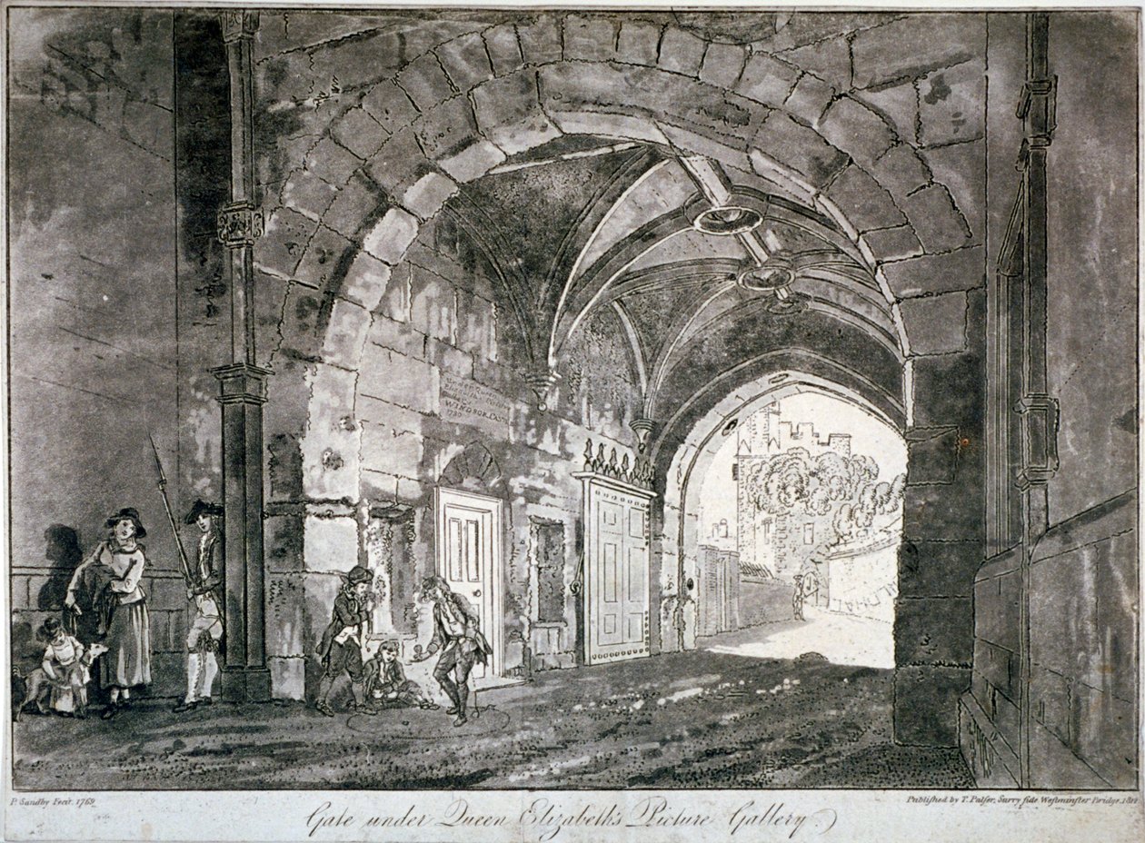 Portti kuningatar Elisabetin kuvagallerian alla, Windsorin linna, Berkshire, 1812 tekijältä Paul Sandby