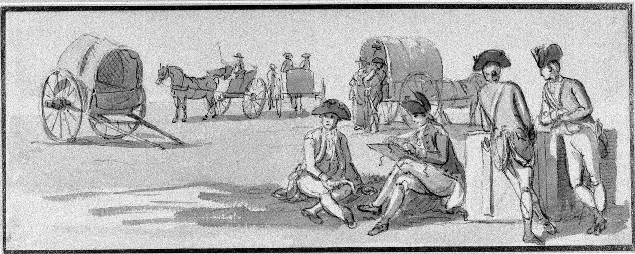 Jalkaväen upseerit lepäämässä Hyde Parkissa, 1780 tekijältä Paul Sandby
