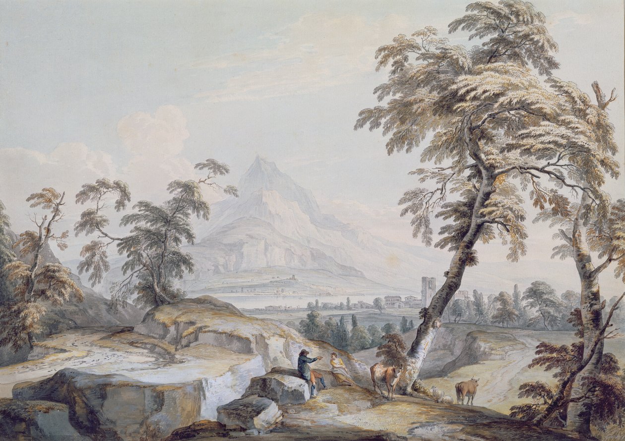Italialainen maisema matkustajien kanssa, nro 1 (paperilla) tekijältä Paul Sandby