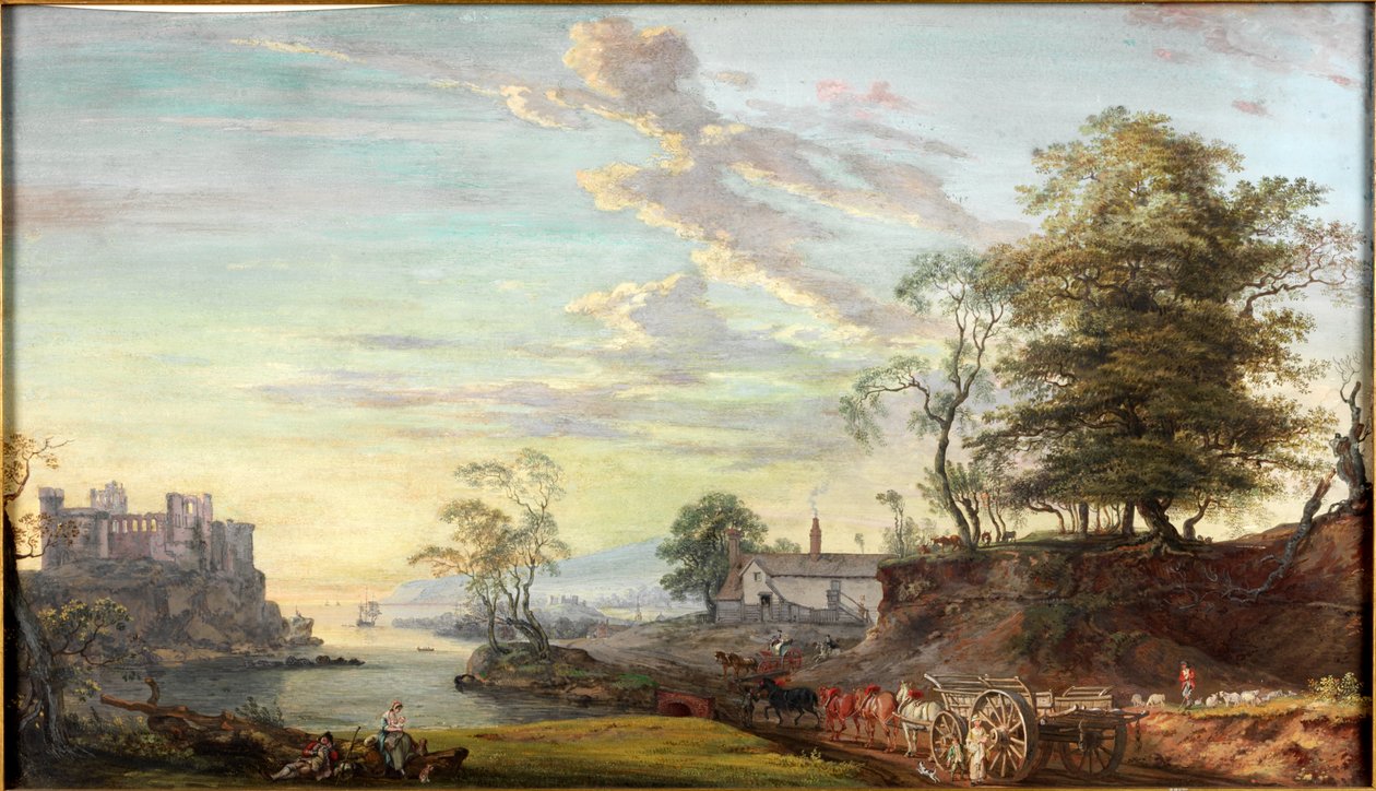 Maisema ja linna lahdella, noin 1769-1795 (akvarelli ja guassi) tekijältä Paul Sandby