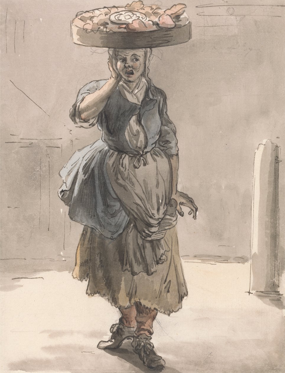London Cries: A Girl with a Basket in Her Head ("Lights for the Cats, Liver for the Dogs") tekijältä Paul Sandby