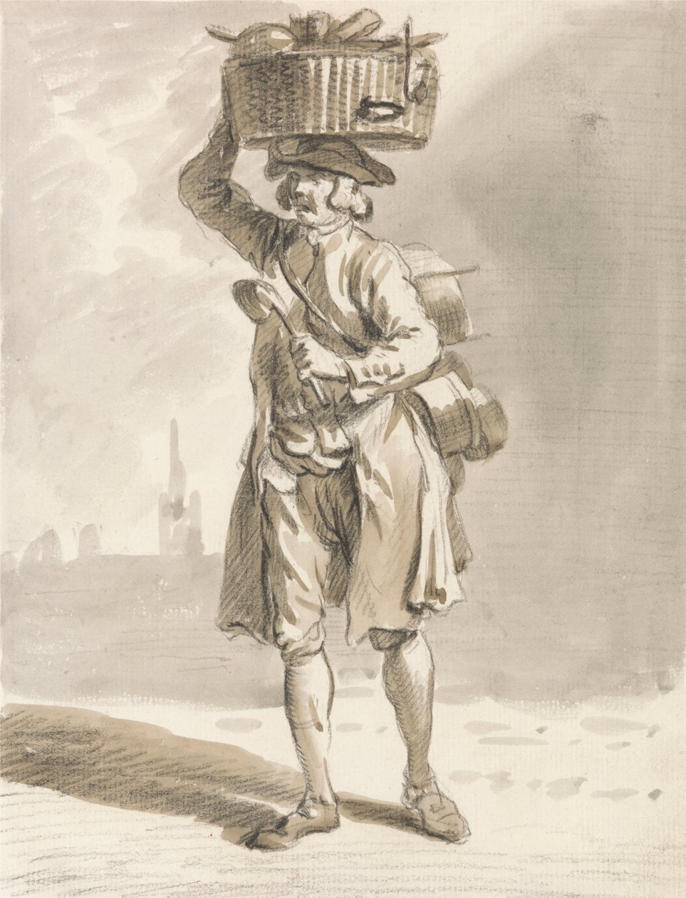 London Cries: A Man with a Basket (mies myy kattiloita ja pannuja) tekijältä Paul Sandby