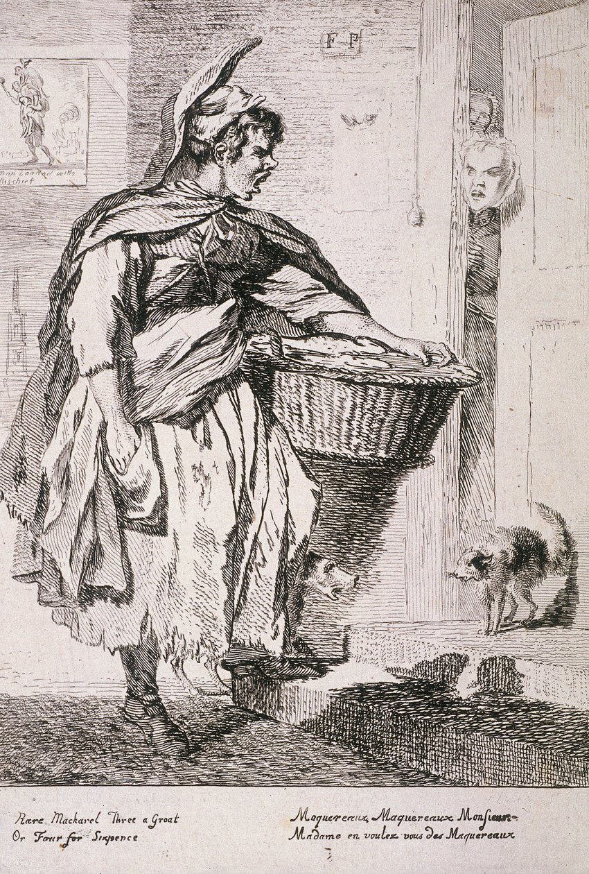 Makrillimyyjä, Cries of London, 1760 tekijältä Paul Sandby