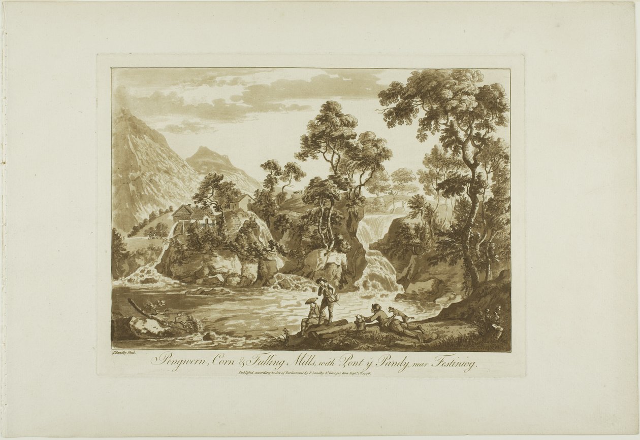 Pengnern Corn and Fulling Mills, Pont y Pandy, lähellä Ffestiniogia tekijältä Paul Sandby
