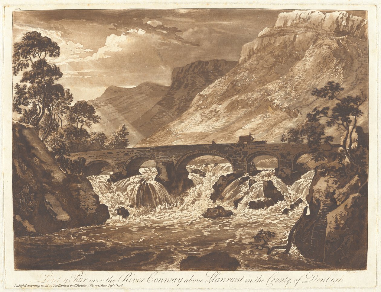 Pont-y-Pair Conway-joen yli Llanrwstin yläpuolella Denbighin piirikunnassa tekijältä Paul Sandby