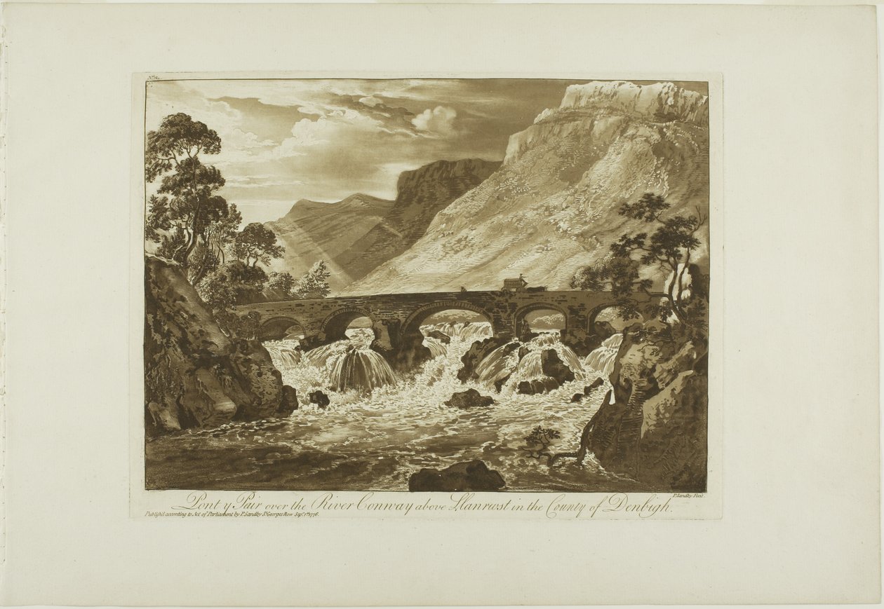 Pont y Pair Conway-joen yli Llanrwstin yläpuolella Denbighin piirikunnassa tekijältä Paul Sandby