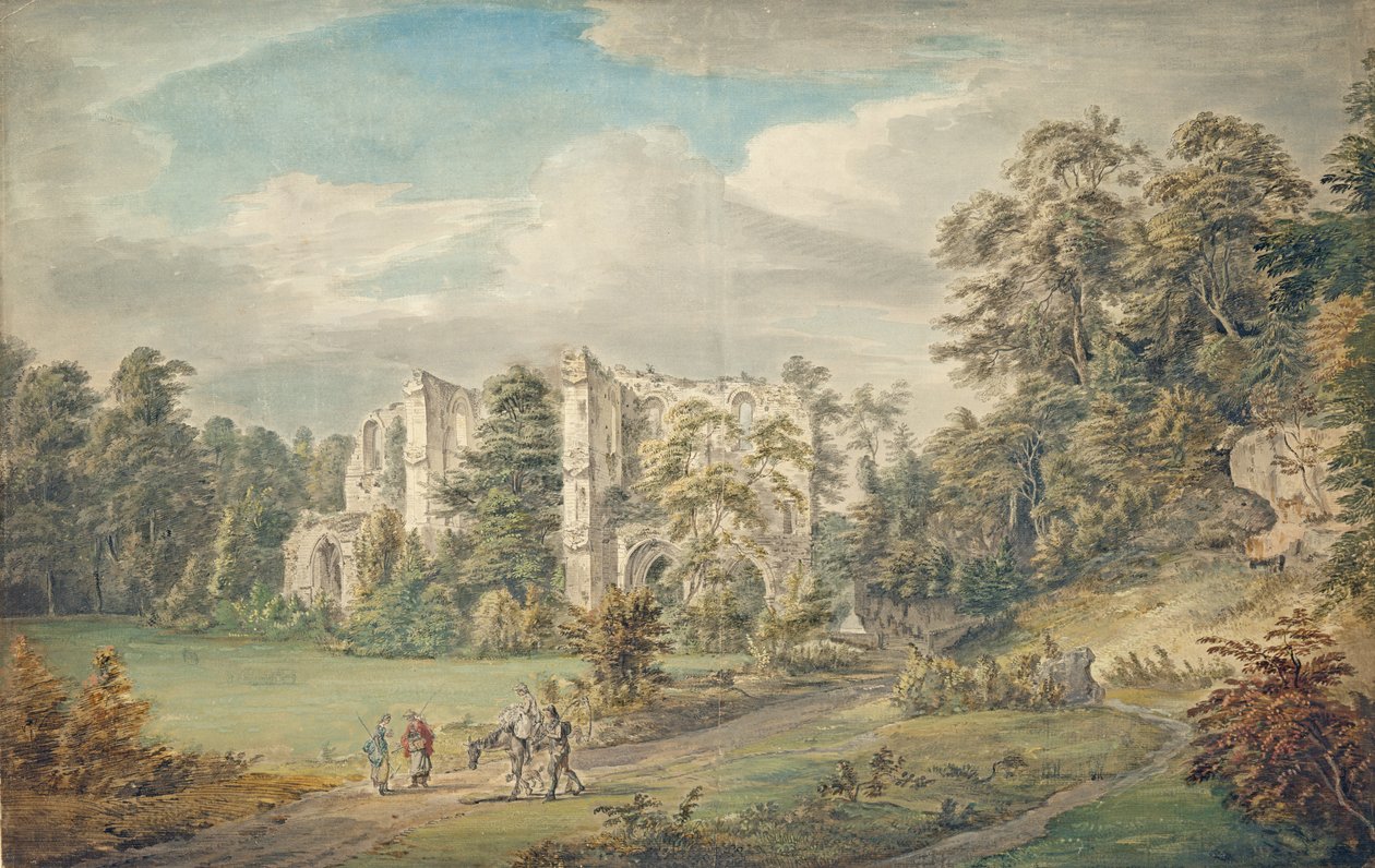 Roche Abbey, Yorkshire (akvarelli ja guassi paperille) tekijältä Paul Sandby