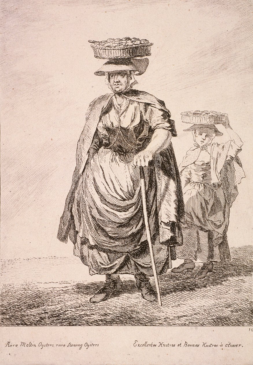 Kaksi osterimyyjää, Cries of London, 1760 tekijältä Paul Sandby