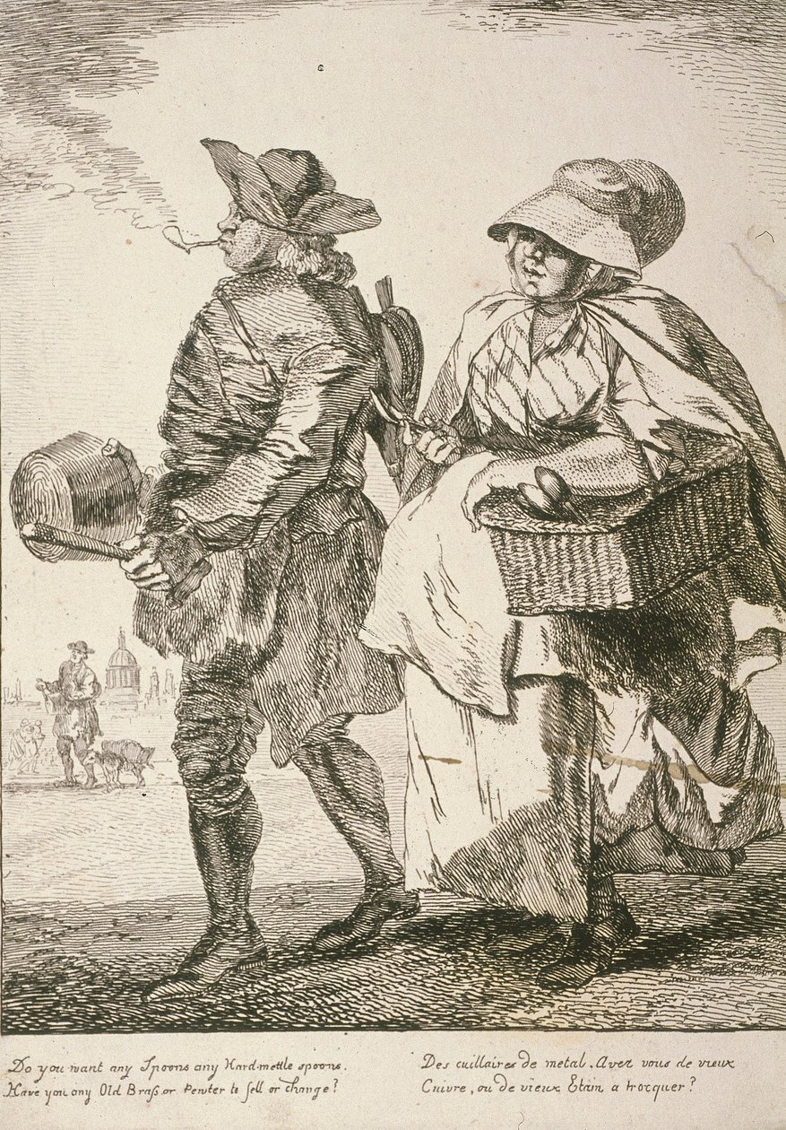Kaksi lusikan myyjää, Cries of London, 1760 tekijältä Paul Sandby
