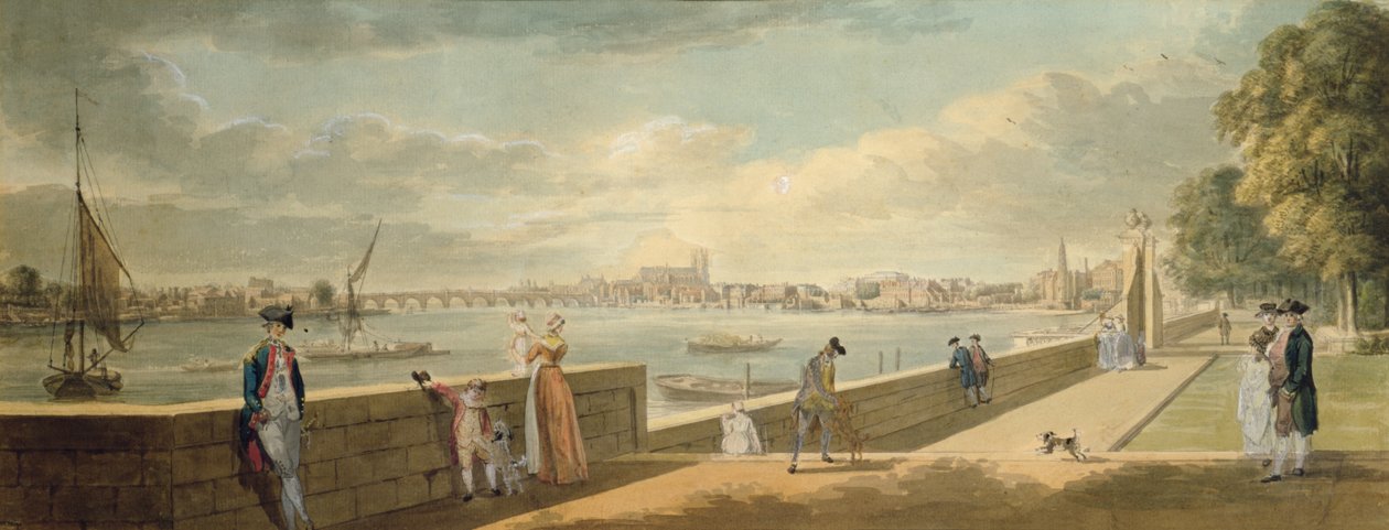 Näkymä Westminsteriin Somerset Housen terassilta tekijältä Paul Sandby