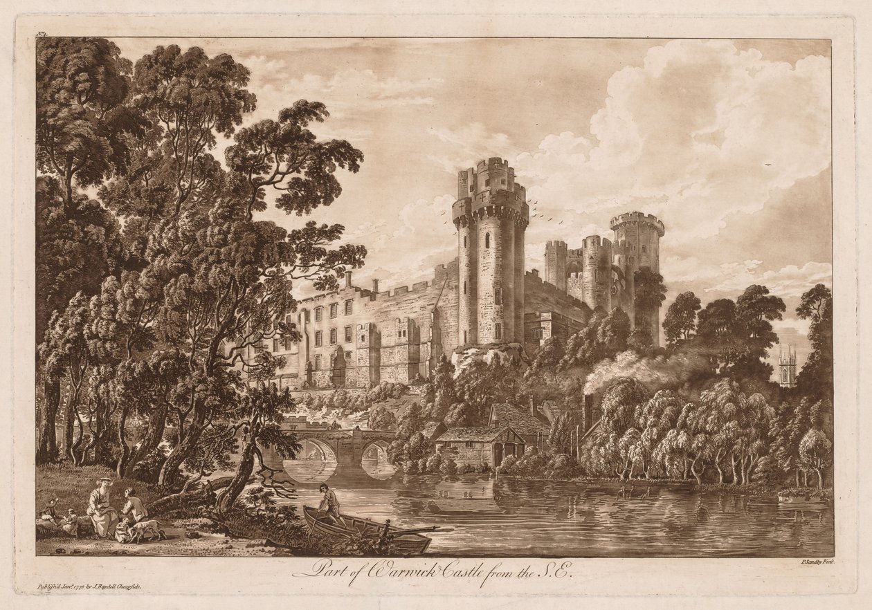 Näkymät Warwickin linnasta: osa Warwickin linnaa kaakkoispuolelta, 1776. tekijältä Paul Sandby
