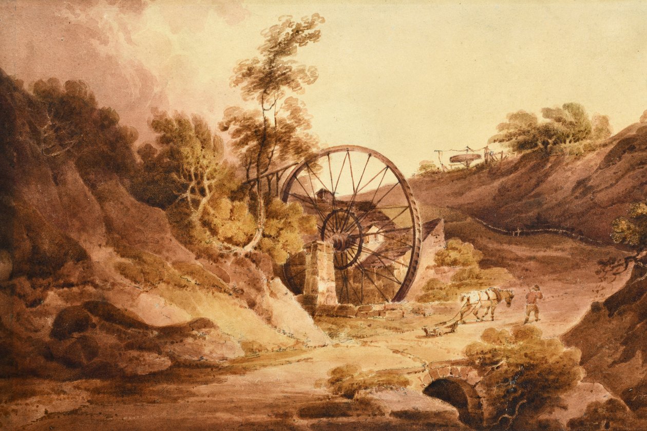 Great Wheel, Broseley Shropshire, c1803 (akvarelli paperille) tekijältä Paul Sandby Munn