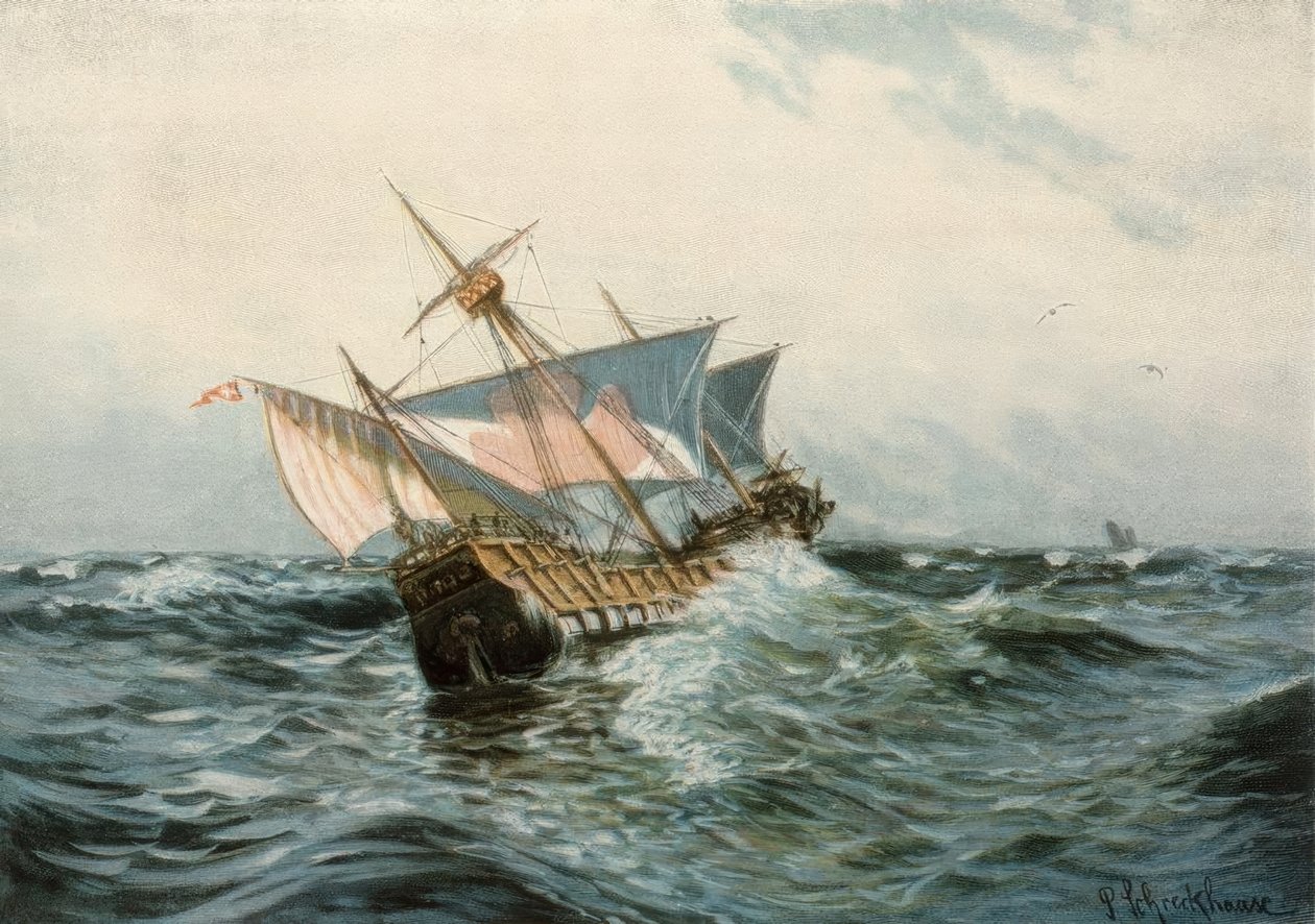Des Kolumbuksen Schiff Santa. Maria bei stürmischem Wetter tekijältä Paul Schreckhaase