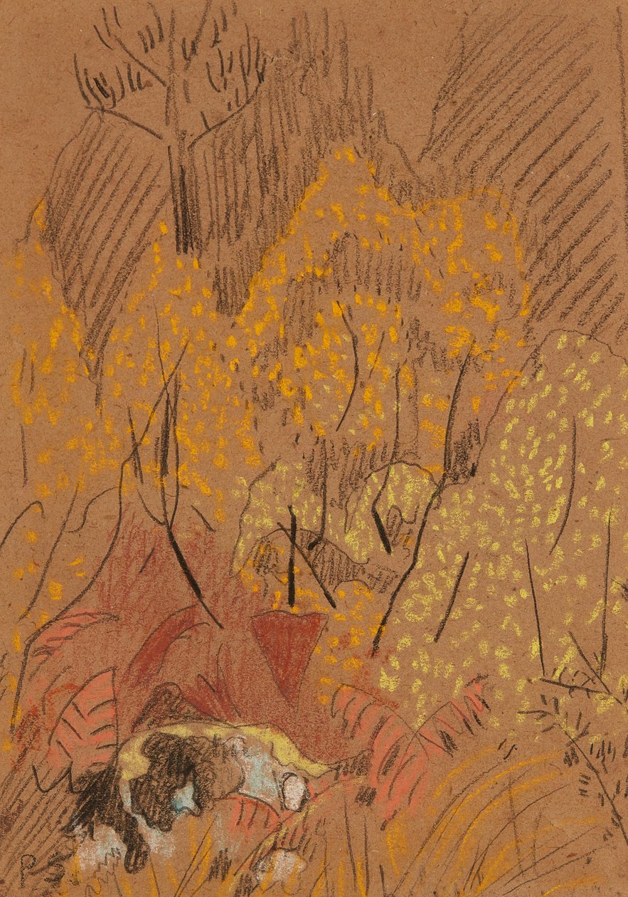 Syksyinen maisema Black and White Rockilla, Pont Aven (pastelli ruskealle paperille) tekijältä Paul Sérusier