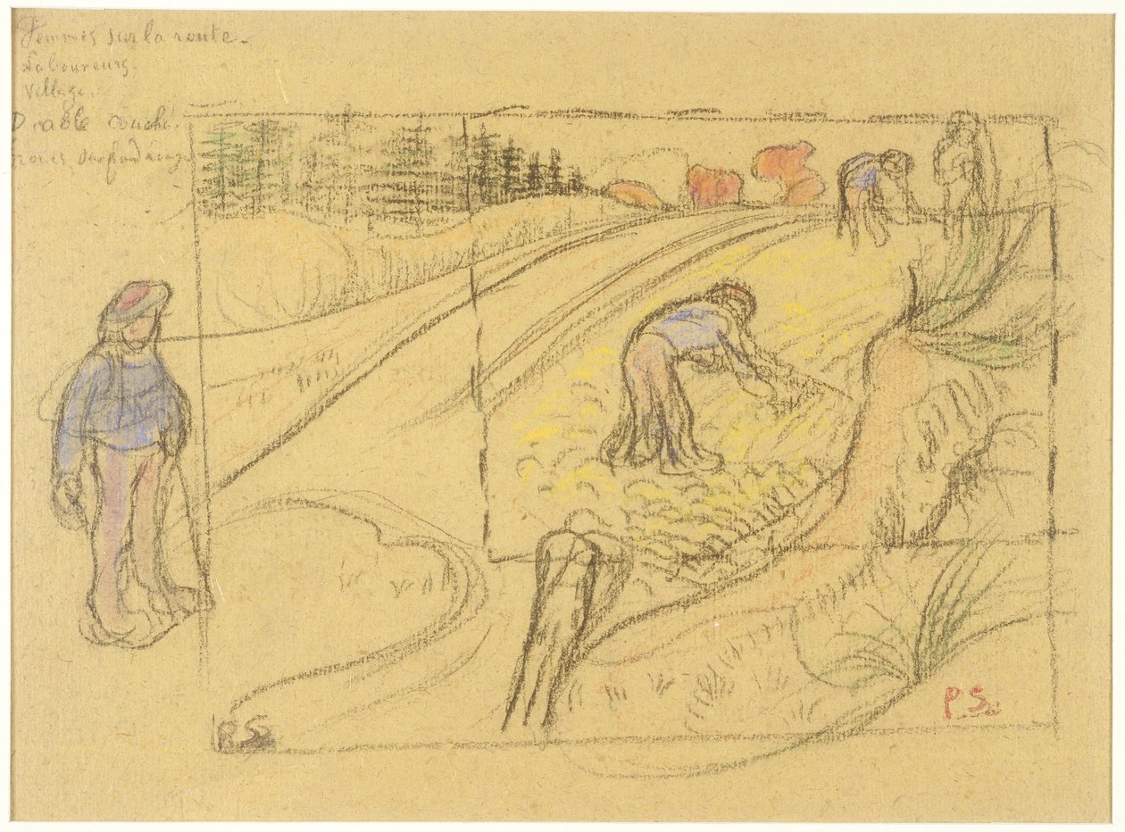 Bauern auf einem Feld (recto); Prozession bretonischer Frauen mit Studie von zwei weiblichen Figuren (verso) tekijältä Paul Sérusier
