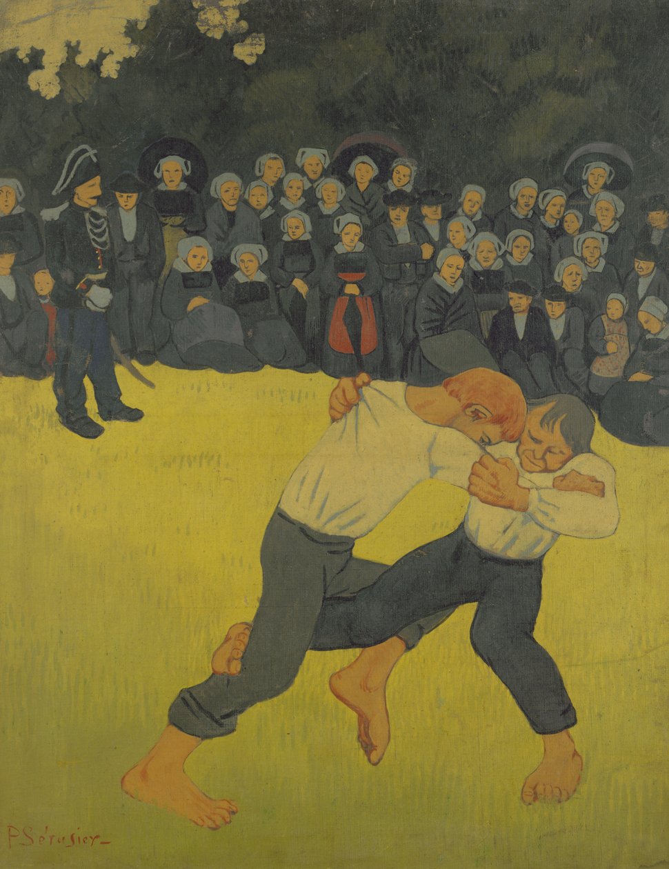 The Wrestling Bretons, n. 1893 (öljy kankaalle) tekijältä Paul Sérusier