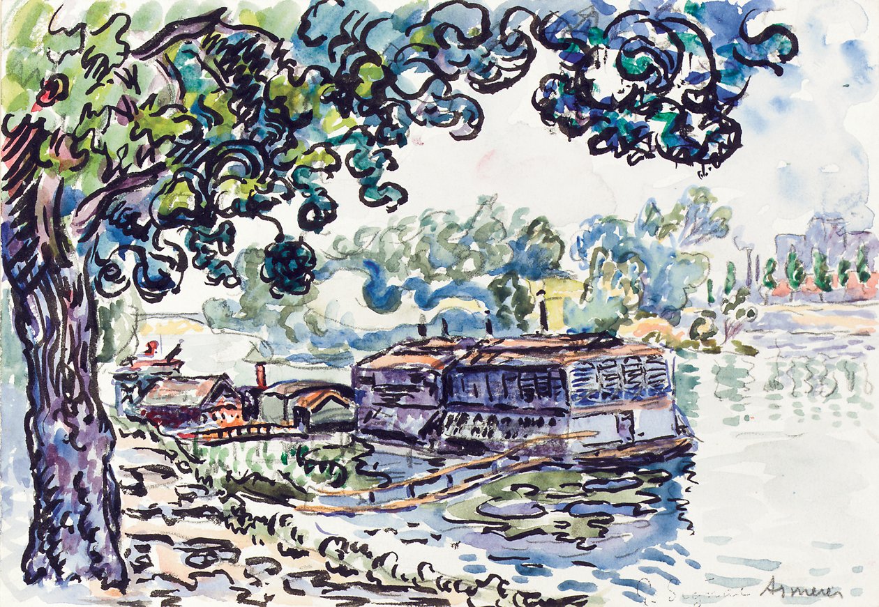 Asnières, n. 1900-05 (w/c, sivellin ja musta muste kynällä paperilla) tekijältä Paul Signac
