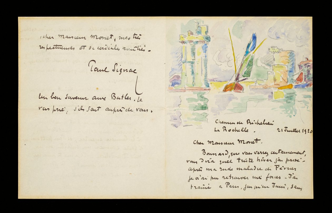 Nimikirjoituskirje Claude Monetille, 21. heinäkuuta 1920 tekijältä Paul Signac