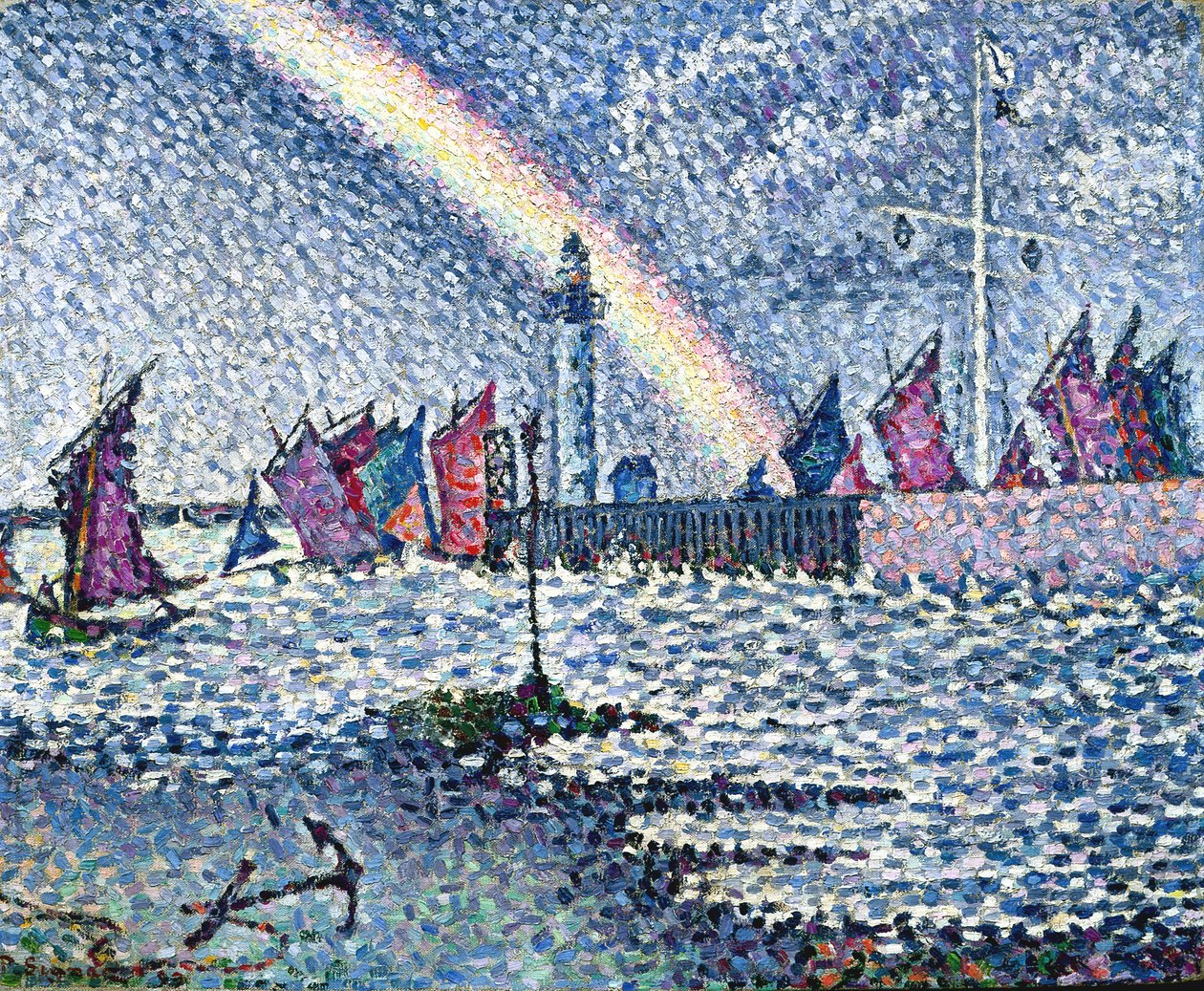 Honfleurin sataman sisäänkäynti (öljy kankaalle) tekijältä Paul Signac