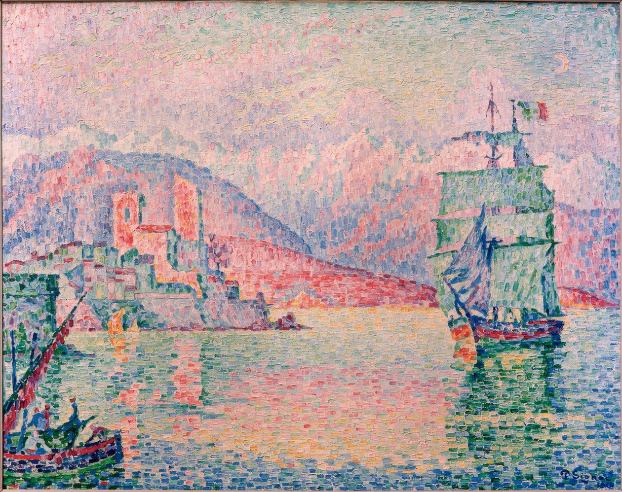 Antibes satama iltavalossa tekijältä Paul Signac