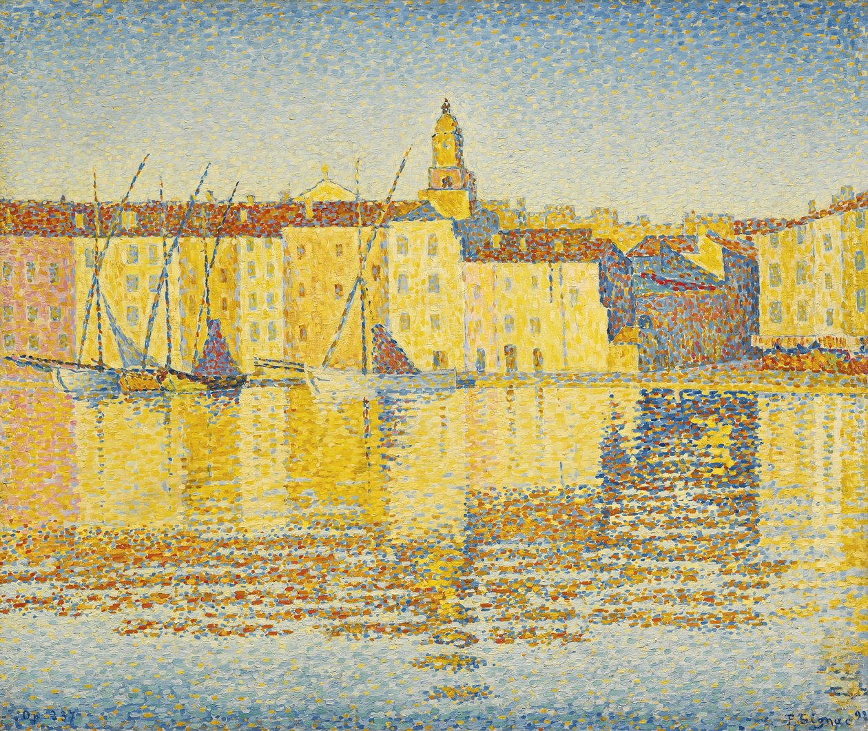Sataman talot, Saint Tropez, Signac, Paul (1863-1935). Öljy kankaalle, koko: 46,5x55,3 tekijältä Paul Signac