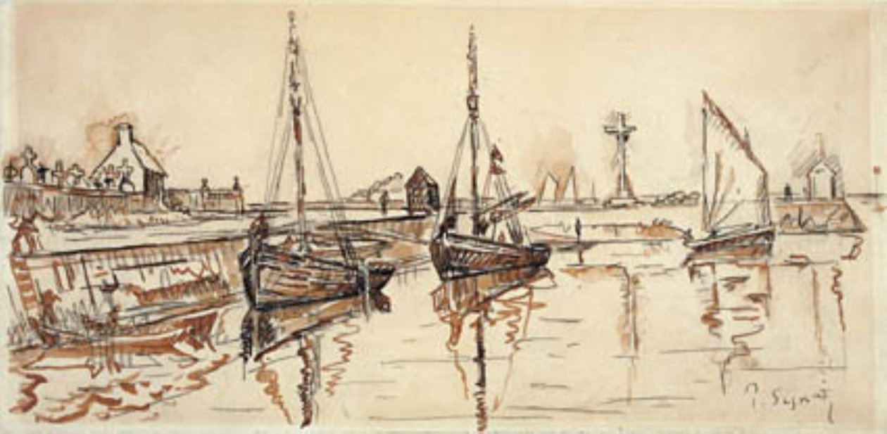 Purjelaivoja Barfleurin satamassa tekijältä Paul Signac