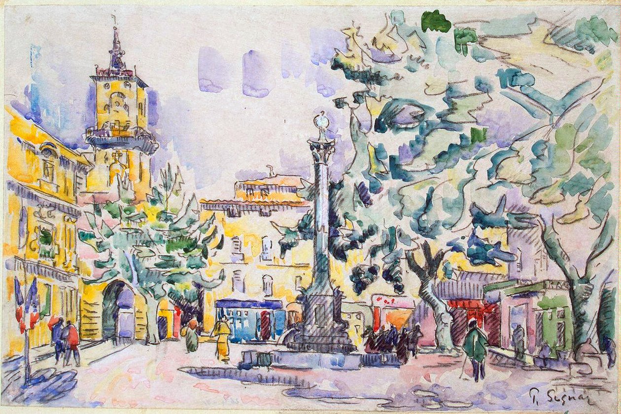Hotel de Ville -aukio Aix-en-Provencessa, 1900-luvun alku tekijältä Paul Signac