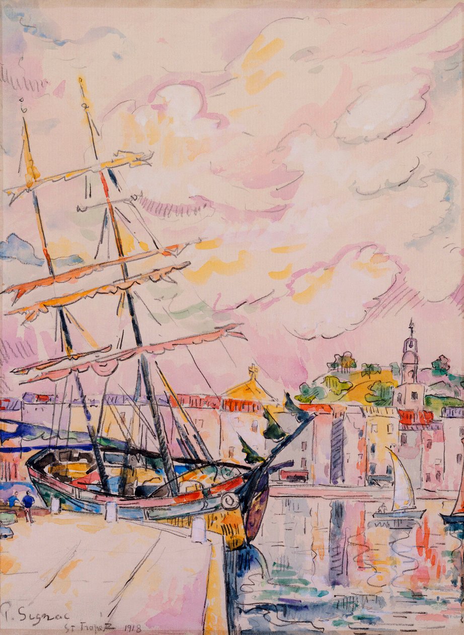 Saint-Tropezin satama, 1918 tekijältä Paul Signac