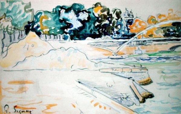Seine Pariisissa (vesiväri paperille) tekijältä Paul Signac