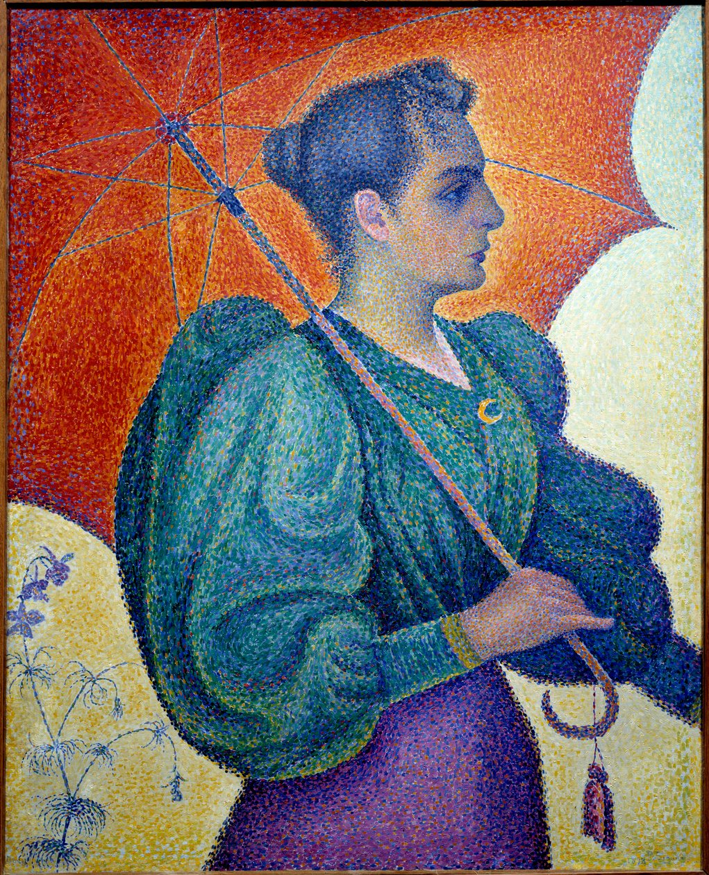 Naisella on sateenvarjo. Paul Signacin maalaus (1863-1935) tekijältä Paul Signac
