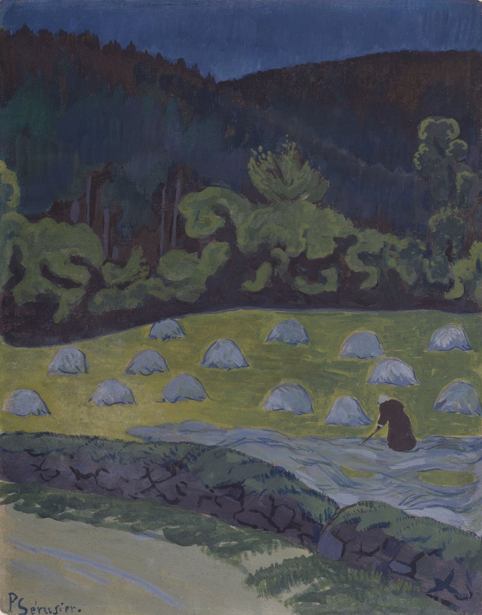 Heinänteko kuunvalossa (akvarelli) tekijältä Paul Sérusier