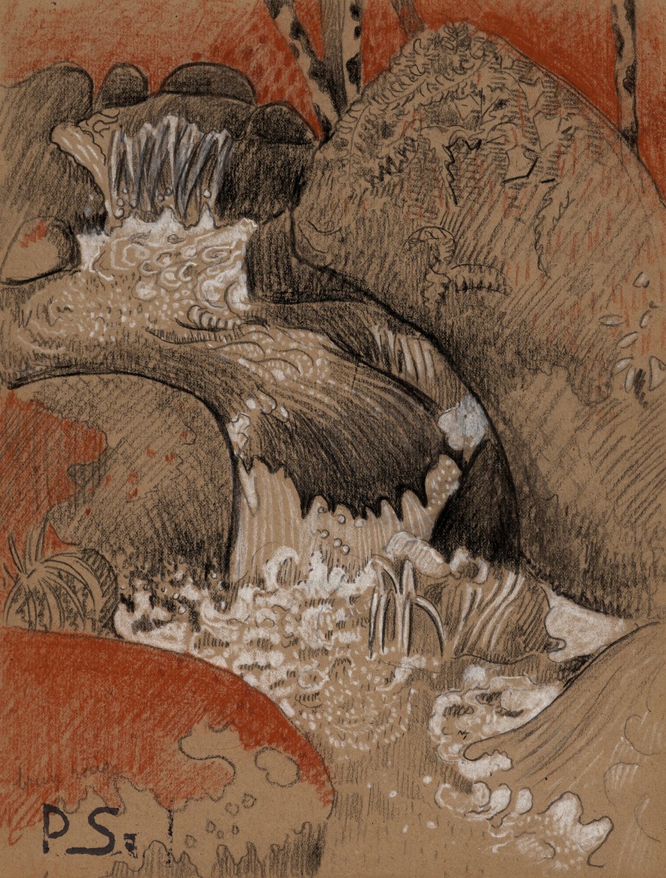 Huelgoatin kalliot, noin 1892 (hiili, punainen ja valkoinen liitu). tekijältä Paul Sérusier