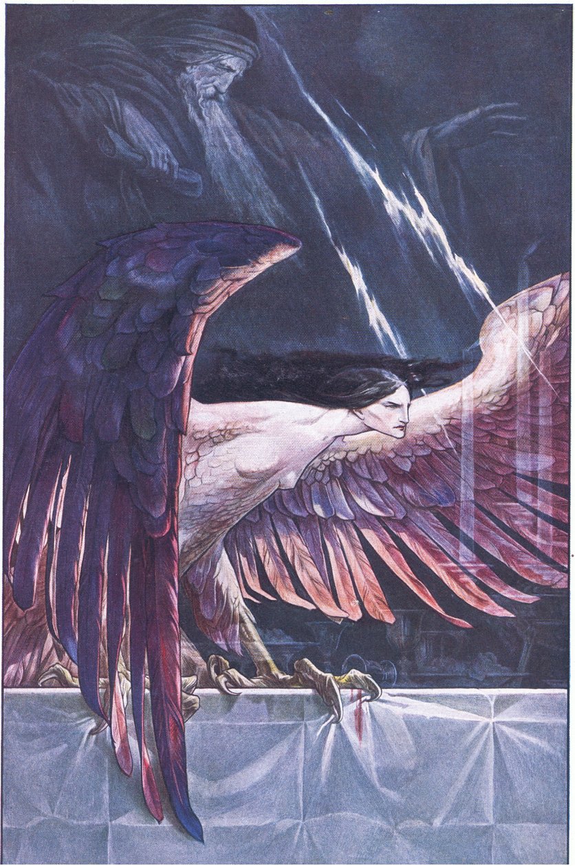Ariel harpyana, kuvitus Myrskystä, 1908 tekijältä Paul Vincent Woodroffe