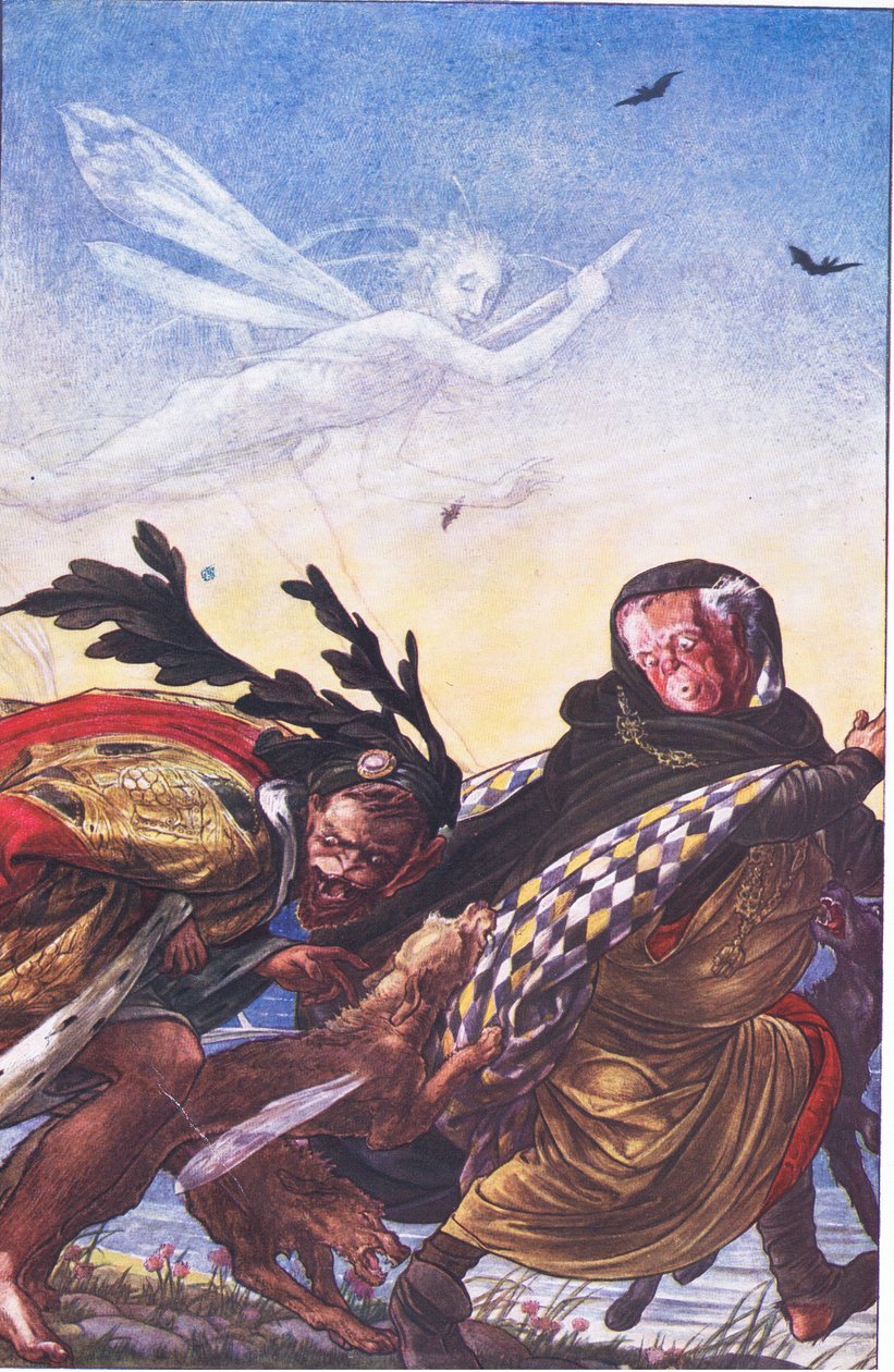 Raivoa! Fury! Tuolla, tyranni, tuolla Hark! Hark!, kuvitus elokuvasta Myrsky, 1908. tekijältä Paul Vincent Woodroffe