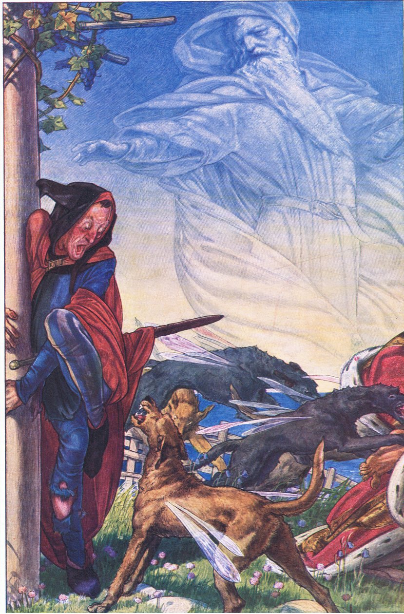 Raivoa! Fury! Tuolla, tyranni, tuolla Hark! Hark!, kuvitus elokuvasta Myrsky, 1908. tekijältä Paul Vincent Woodroffe