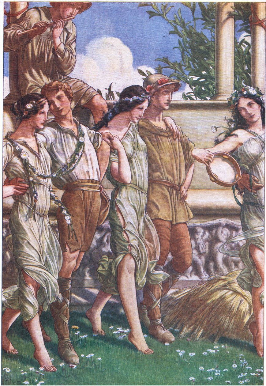 Juno, Ceres ja nymfien ja Reaperin naamio, kuva Myrskystä, 1908 tekijältä Paul Vincent Woodroffe