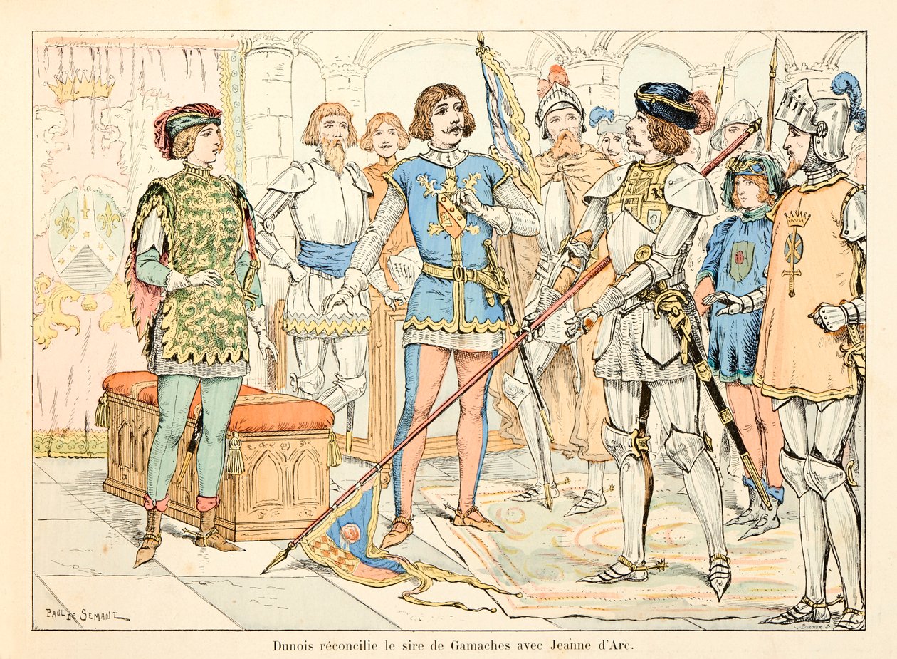 Kuvitus otettu Theodore Cahun kirjasta "" Joan of Arc "" ja kuvittanut Paul De Semant (1855-1915): Dunois sovitti Gamachesin isän Jeanne d