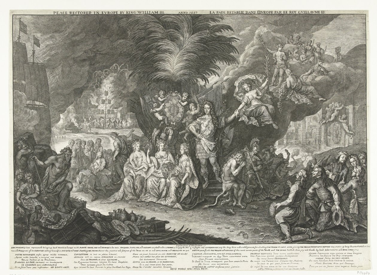 Allegoria kuningas Vilhelm III:sta rauhantuottajana Euroopassa, 1697 Kuningas Vilhelm III:n palauttama rauha Euroopassa / Anno 1697 / La Paix retablie dans l