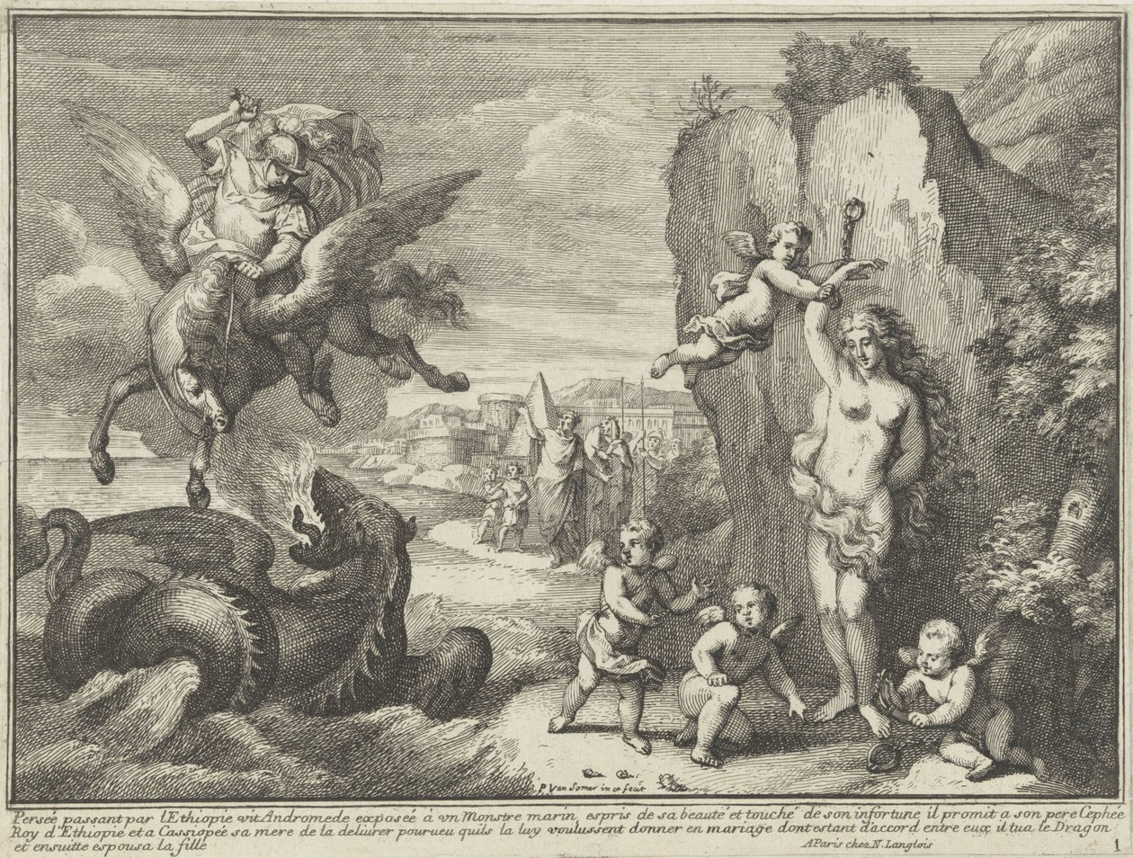 Perseus ja Andromeda Mytologiset esitykset maisemissa (sarjan nimi) tekijältä Paul van Somer (II)