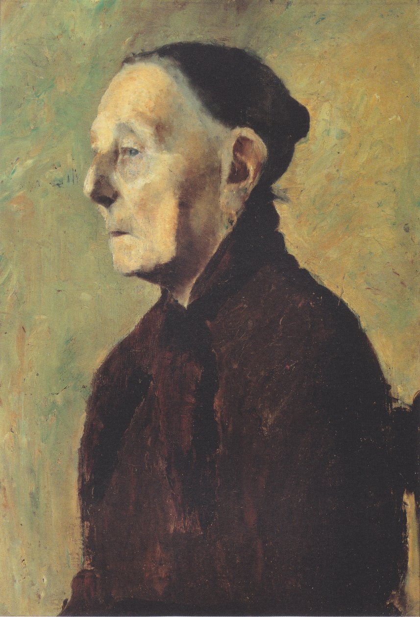 Vanhan naisen puolipitkä muotokuva profiilissa. tekijältä Paula Modersohn Becker