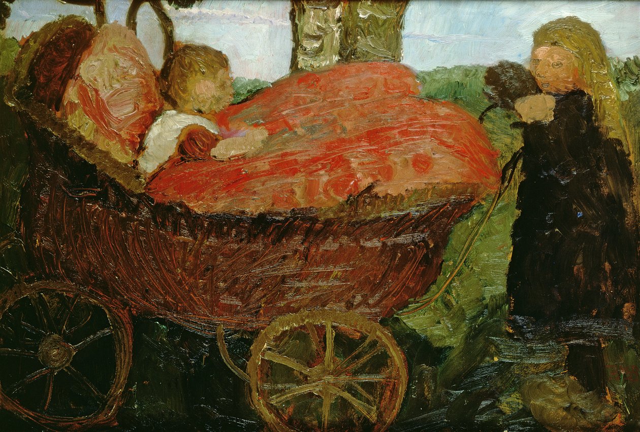 Pieni tyttö työntää vaunuja, 1904 tekijältä Paula Modersohn Becker